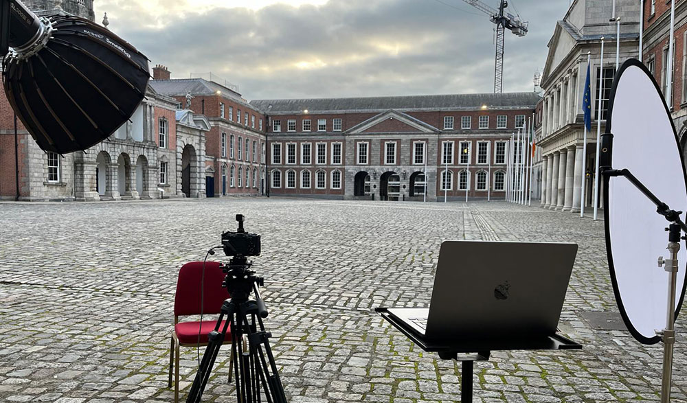 Location set up for the filming Katherine Zappone, Dublin Castle. Ireland, 2024.
